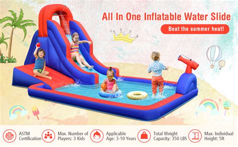 5-in-1 Inflatable Water Slide with Climbing Wall - Costway