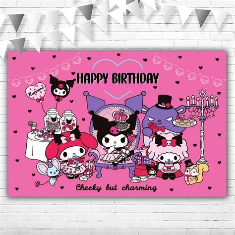 Kuromi Birthday Party Backdrop 5x3ft Hot Pink Happy Birthday Kuromi ...