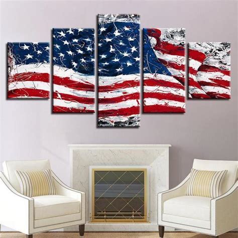 Retro American Flag – Abstract 5 Panel Canvas Art Wall Decor – Canvas Storm