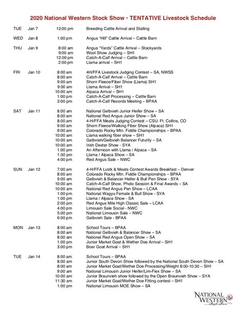 2020 NWSS Schedule | Lautner Farms