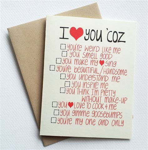 I love you card with funny list - romantic valentines day card with list of reasons ...