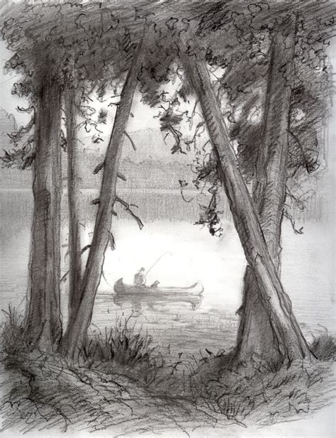 Canoe is an original drawing by Richard Lithgow of a fisherman in a ...