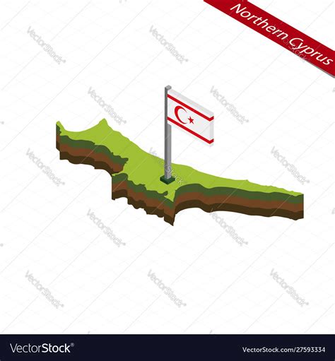 Northern cyprus isometric map and flag Royalty Free Vector