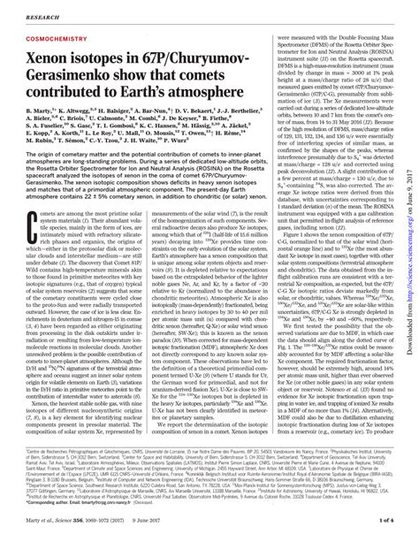 (PDF) Xenon isotopes in 67P/Churyumov-Gerasimenko show that comets contributed to Earth's atmosphere