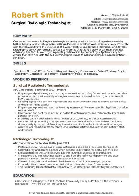 Radiology Resume Template