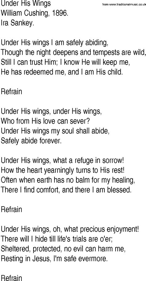 Hymn and Gospel Song Lyrics for Under His Wings by William Cushing