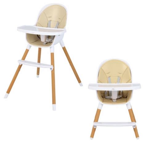 4-in-1 Convertible Baby High Chair Infant Feeding Chair w/Adjustable Tray Beige, 1 unit - Foods Co.