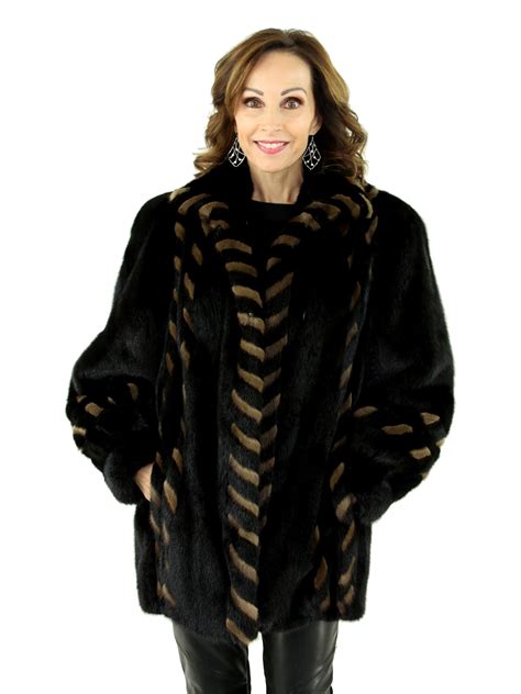 Ranch Mink Fur Jacket Reversible to Black Leather - Women's Mink Fur Jacket - Medium | Estate Furs