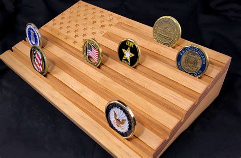 Wooden American Flag - Challenge Coin Display - Wood Flag - Military ...