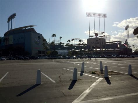 Behind the left field pavilion parking lot shot of the stadium in the ...