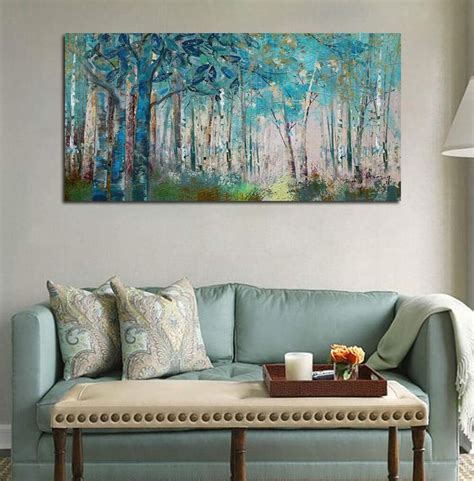 Ardemy Blue Tree Canvas Wall Art Forest Landscape Picture Modern Birch ...