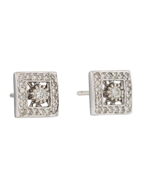 18K Diamond Square Stud Earrings - Earrings - EARRI35461 | The RealReal