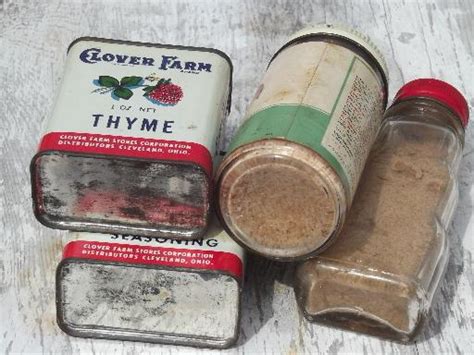 vintage spice tins & jars w/ old labels Clover Farm & McCormick