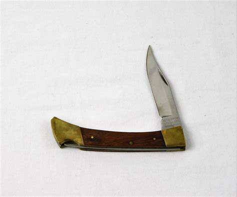 Vintage Folding Knife, Interpur Lock Back, 3 Pin Wooden Handles, Stainless Steel Blade, Brass ...