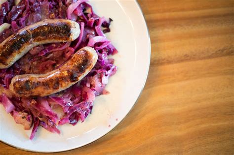 5 INGREDIENT: Braised sausage with sweet and sour red cabbage - Andrea Buckett | Cabbage and ...