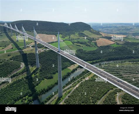 The Millau Viaduct, cable-stayed bridge France drone aerial view from air Stock Photo - Alamy