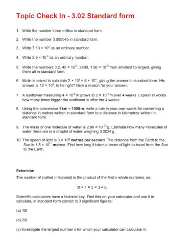 Standard Form - 99+ Examples, Format, How to Solve, PDF