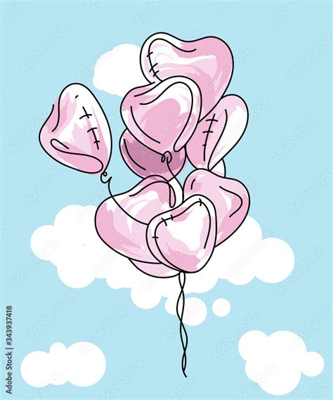 Beautiful Balloons in the shape of heart. Minimal design of romantic ...