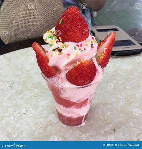 Ice Cream Strawberry Soft Serve Stock Photo - Image of pink, fresh: 145219122