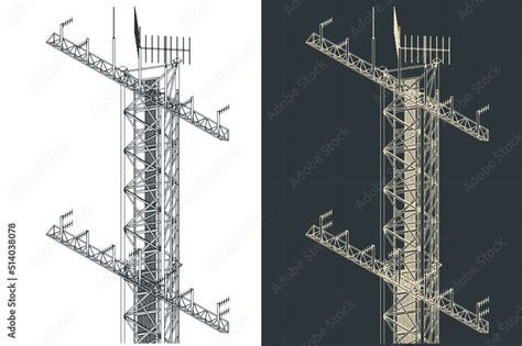 Antenna tower isometric blueprints Stock Vector | Adobe Stock