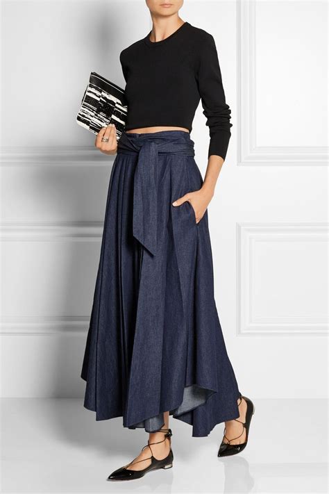 Mid denim Belted denim maxi skirt | Tibi | Denim maxi skirt, Denim maxi ...