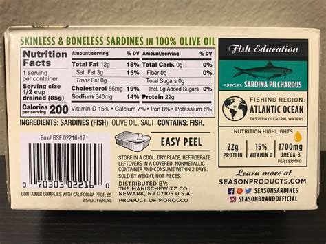 Season Wild Caught Sardines in Olive Oil Nutrition Facts Ingredients ...