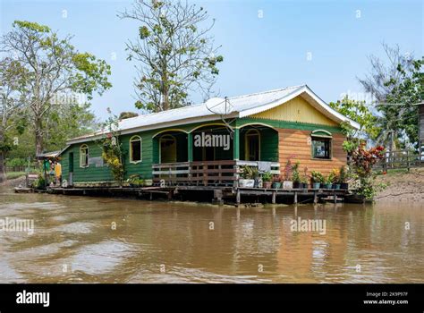 Floating houses built to combat seasonal flooding along the Amazon river. Manaus, Amazonas ...