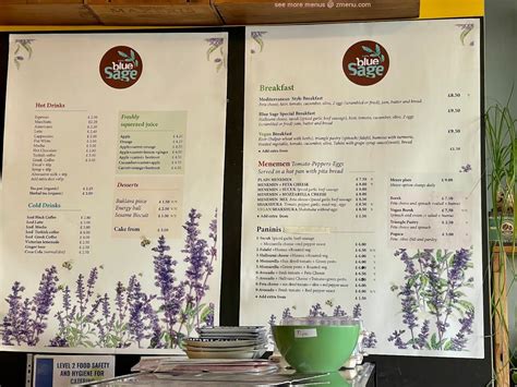 Menu at Cafe Blue Sage, Cambridge