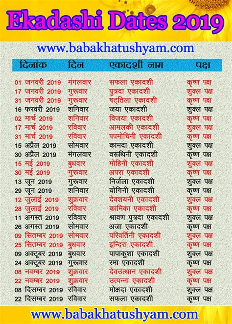 Ekadasi Calendar