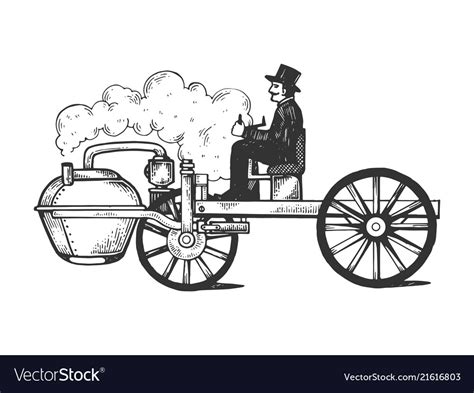 Steam engine car engraving Royalty Free Vector Image