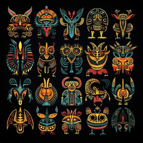 Premium AI Image | A Captivating Collection Aztec Animal Drawings Unveiled on Enchanting Black ...