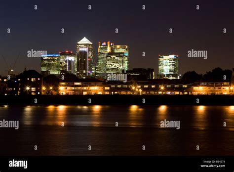 A night view of Canary Wharf skyline from Greenwich Stock Photo - Alamy