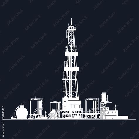 White Silhouette Drilling Rig on Black Background , Oil Rig with Tanks ...