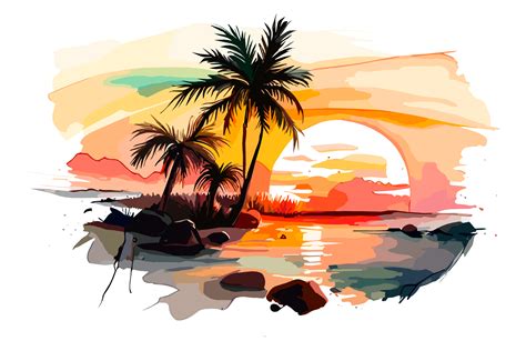 Beach Sunset With Palm Trees Painting