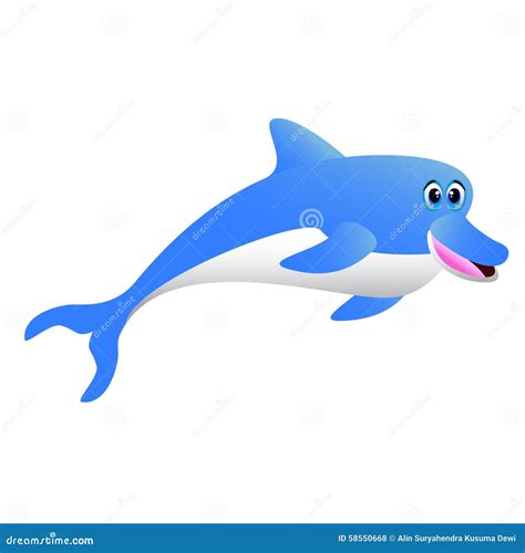 Cute Light Blue Dolphin Cartoon With Smile Stock Vector - Image: 58550668