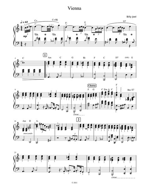 Vienna – Billy Joel (C Major version, Pitch +2) Sheet music for Piano ...