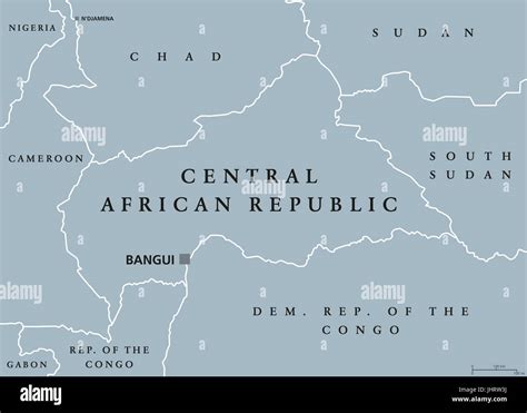 Central African Republic political map with capital Bangui and international borders. Landlocked ...