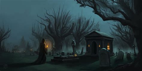 ArtStation - Graveyard at night