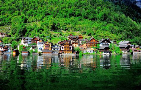 Wallpaper water, lake, building, home, Austria, slope, Austria ...