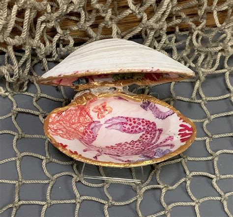 Crab Gilded Quahog Clam With Display Stand - Etsy