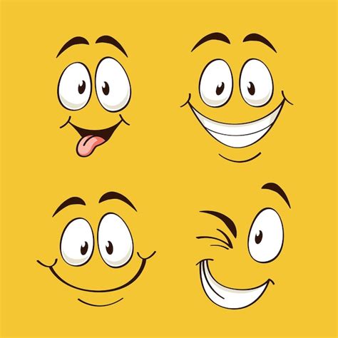 Premium Vector | Positive emotions Happy faces on yellow background comic eyes brows and mouth ...