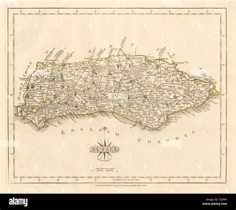 Antique county map of SUSSEX by JOHN CARY. Original outline colour 1793 ...