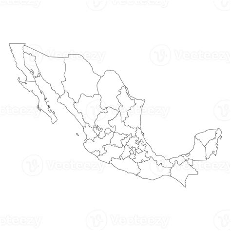 Map of Mexico with administrative regions in white color. Mexican map regions. 28557366 PNG