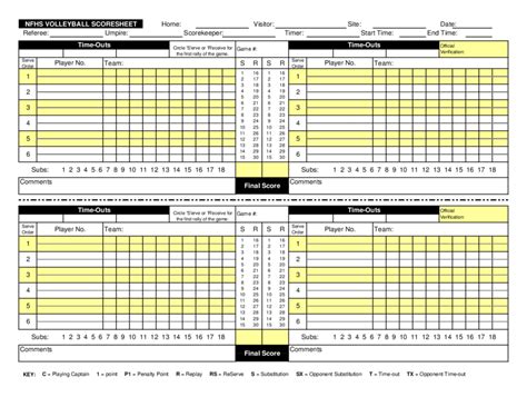 Volleyball Score Sheets Printable