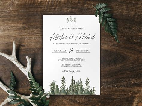 Pine Tree Wedding Invitation Template Rustic Wedding | Etsy | Tree ...