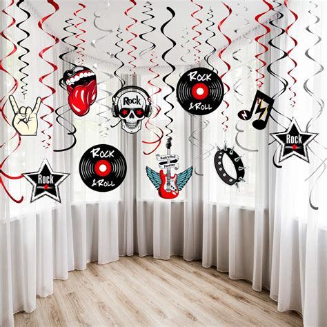 Buy Blulu 30Ct Rock and Roll Theme Party Foil Swirl Decorations Rock ...