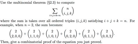 Use the multinomial theorem (2.3) to compute | Chegg.com