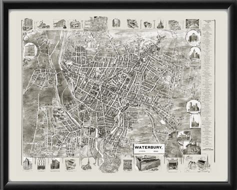 Waterbury CT 1899 | Vintage City Maps - Restored Bird's Eye Views