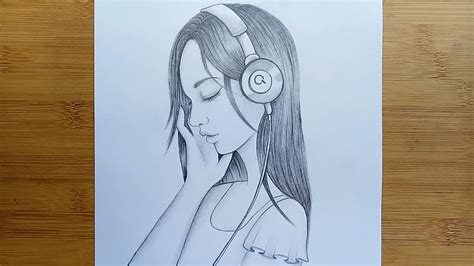 Girl With Headphones Drawing