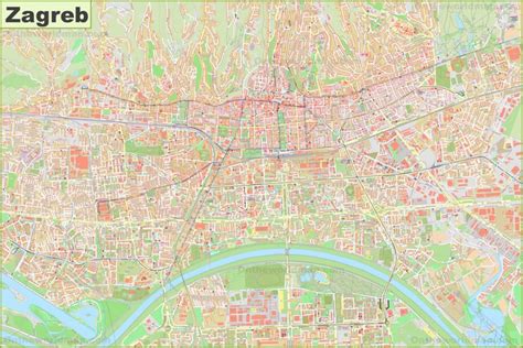 Large detailed map of Zagreb